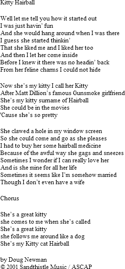 The Cat Album, Lyrics, Doug Newman, Cat Songs, Kitten Songs. Songs about Cats, Kittens